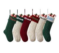 Lot de 8 chaussettes de Noël tricotées avec noms brodés amusants et personnalisés pour cheminée rustique, décoration de Noël à suspendre, décoration de Noël