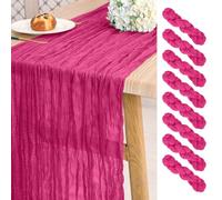 Lot de 8 chemins de table en étamine, 3 m de long, en gaze de style bohème, pour mariage, fête prénuptiale, fête, banquet - Rose vif