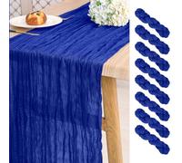 Lot de 8 chemins de table en gaze de style bohème pour mariage, fête prénuptiale, fête, banquet - 3 m de long - Bleu roi - 54 x 304 cm