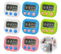 Lot de 8 chronomètres magnétiques : WIYETY Minuteur de Cuisine numérique 4 Couleurs avec Horloge et Grand écran LCD Silencieux pour Cuisines, Bureaux, Sports (Piles Non incluses)