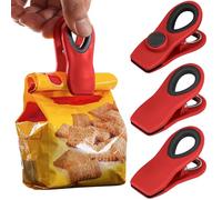 Lot de 8 clips magnétiques pour réfrigérateur - Clips robustes pour économiser des aliments, verrouillage hermétique pour collations/frites/nouilles, organisation de cuisine, réutilisables (rouge)