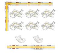 Lot de 8 connecteurs d'angle pour bande LED COB - Blanc chaud - 10 mm - 2 broches - En forme de L - 2 connecteurs centraux transparents - Connecteur rapide pour bandes LED 5 V, 12 V, 24 V