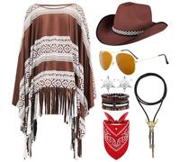 Lot de 8 costumes de cowboy occidental, avec cape, chapeau de cowboy, lunettes de soleil, bandanas, collier, bracelet pour homme et femme, Halloween, carnaval, fêtes