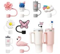 Lot de 8 couvercles de paille pour Stanley Cup, 10 mm, réutilisables, en silicone, anti-poussière (8 pièces classiques B)