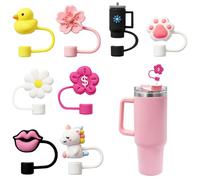 Lot de 8 couvercles de paille pour Stanley Cup, 10 mm, réutilisables, en silicone anti-poussière (8 pièces classiques A)