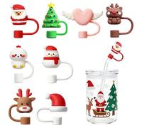 Lot de 8 couvercles de paille pour Stanley Cup - 10 mm - Réutilisables - En silicone anti-poussière - Accessoires de paille - Pour Noël