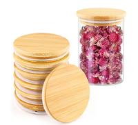 Lot de 8 couvercles décoratifs en bambou naturel avec anneaux d'étanchéité en silicone pour tasses, bocaux et aliments - 9 cm