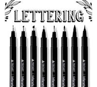 Lot De 8 Crayons De Calligraphie - Stylos À Pinceau Avec Différentes Pointes De Stylo - Feutres Noirs Avec Les Meilleurs Tons Japonais - Handletter Fineliner Et Crayons De Peinture