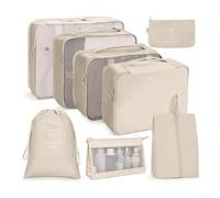 Lot de 8 cubes de rangement pour valises et sacs de voyage pour tous les voyageurs (beige)