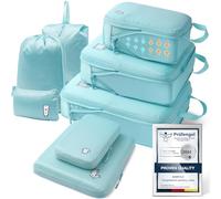 Lot de 8 cubes d'emballage de compression pour sac à dos, valise, sacs de rangement imperméables pour sac à dos, sacs de rangement essentiels de voyage (bleu clair)
