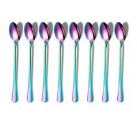 Lot de 8 cuillères à café et à thé arc-en-ciel à long manche en acier inoxydable de qualité supérieure (colorées)