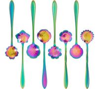 Lot de 8 cuillères à café multifonction en acier inoxydable avec motif floral élégant pour thé, sucre, crème glacée et dessert (arc-en-ciel, 8 pièces)
