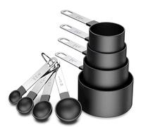 Lot de 8 cuillères à mesurer empilables avec poignée en acier inoxydable, cuillère à soupe précise pour mesurer les ingrédients, gadgets de cuisine (noir)