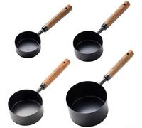 Lot de 8 cuillères à mesurer et tasses à mesurer en acier inoxydable avec manche en noyer, outils de cuisson pour ingrédients secs et liquides, doré (U)
