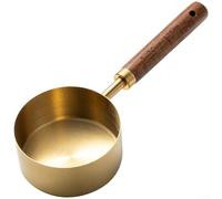 Lot de 8 cuillères à mesurer et tasses à mesurer en acier inoxydable avec manche en noyer, outils de cuisson pour ingrédients secs et liquides, doré (G)