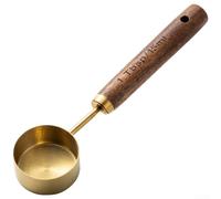 Lot de 8 cuillères à mesurer et tasses à mesurer en acier inoxydable avec manche en noyer, outils de cuisson pour ingrédients secs et liquides, doré (D)
