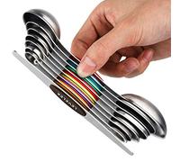 Lot de 8 cuillères à mesurer magnétiques en acier inoxydable double face - Cuillères à café et cuillères à soupe empilables - pour mesurer les ingrédients secs et liquides