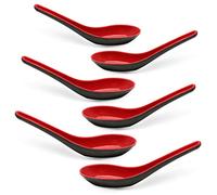 Lot de 8 cuillères à soupe asiatiques, cuillères à soupe chinoises japonaises Miso Ramen Wonton Dumpling Pho Riz Nouilles Soba Cuillères à soupe en mélamine rouge et noire