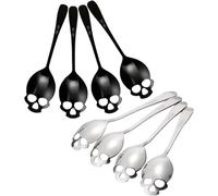 Lot de 8 cuillères crânes d'Halloween en acier inoxydable pour thé, lait, sucre, dessert, gâteau