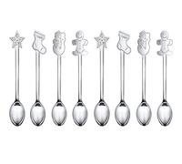 Lot de 8 cuillères de Noël en acier inoxydable - Cuillères à café de Noël - Cuillères à dessert - Cuillères à glace - Longue cuillère à latte macchiato - Cuillères à café de Noël