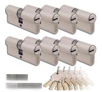 Lot de 8 Cylindres de Serrure en Laiton 40/40 mm, Double Entrée, Vis et Clés incluses, Montage facile pour Porte et Garage, Clé unique, Longueur 80 mm
