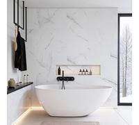 Lot de 8 Dalles Murales Douche SPC/PVC Décor Marbre Blanc Brillant - 38,9x77,8 cm - 2,42 m²