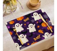Lot De 8 De Table Éléments d'halloween, 30 X 45 Cm Set De Table Lavable | Fantômes Citrouilles De Dessin Animé, Antidérapants en Lin, Adaptés À La Cuisine, Au Salon, À La Salle À Manger