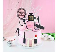 Lot de 8 Décoration de gâteau Maquillage Noir et or Happy Birthday Lady Girls Décoration de Gâteaux e mariage ou d'anniversaire
