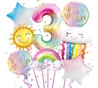 Lot de 8 décorations d'anniversaire arc-en-ciel pour fille de 3 ans, ballon en aluminium 3 ans, ballons arc-en-ciel