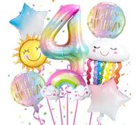 Lot de 8 décorations d'anniversaire arc-en-ciel pour fille de 4 ans, ballon en aluminium 4 ans, ballons arc-en-ciel