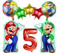 Lot de 8 décorations d'anniversaire Mario de 5 ans pour enfants, au motif de dessin animé, ballons en aluminium, ballons pour garçons et filles