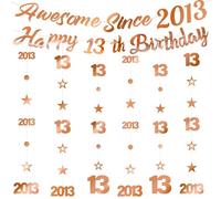 Lot de 8 décorations de fête d'anniversaire pour filles - 8 pièces Or rose Awesome Since 2013 Happy 13th Birthday Bannière Numéro Étoile à suspendre Fournitures pour adolescentes de 13 ans