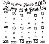 Lot de 8 décorations de fête d'anniversaire pour garçons - 8 pièces noires Awesome Since 2013 Happy 13th Birthday Bannière numérotée étoile à suspendre Fournitures officielles pour adolescentes de 13