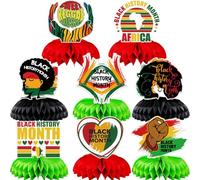 Lot de 8 Décorations de fête du Mois de l'histoire des Noirs Centres de Table en Nid d'abeille, Centre de Table Africain BHM Festival Noir Histoire Nid d'abeille pour Fournitures de Fête