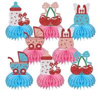 Lot de 8 décorations de table en nid d'abeille pour fête prénatale sur le thème des fruits, anniversaire, révélation du sexe, décoration de fête rouge, rose, or, bleu pailleté