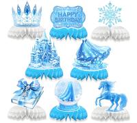 Lot de 8 décorations de table en papier magique La Reine des Neiges - Décorations de table en papier - Princesse Elsa en nid d'abeille 3D double face pour filles