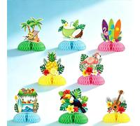 Lot de 8 décorations de table hawaïennes en nid d'abeille, décoration de fête tropicale Aloha avec flamant rose, ananas et planche de surf pour fête d'été, fête à la plage, barbecue et anniversaire