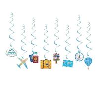Lot de 8 décorations en spirale à suspendre sur le thème des voyages - « L'aventure commence » - Bon voyage - Décoration d'adieu et de retraite - Accessoires de fête autour du monde - Anniversaire