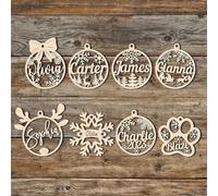 Lot de 8 décorations personnalisées en bois pour sapin de Noël, flocon de neige, cloche, renne, Père Noël (8 pièces)