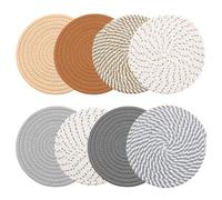 Lot De 8 Dessous De Plat en Fil De Coton, Dessous De Plat Ronds Tressés Tapis Porte Casseroles 18 cm Dessous de Verre en Coton Tissé pour Casseroles Tapis Isolant pour Home Kitchen