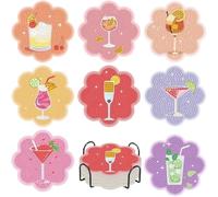 Lot de 8 dessous de verre à cocktail avec support, kit de peinture diamant 5D, pour protection de table et cadeaux, pour boissons, table basse pour débutants et adultes