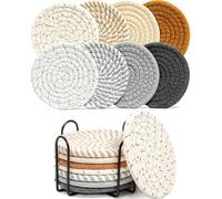 Lot de 8 dessous de verre absorbants, tressés à la main avec support, sous-verres pour table basse, super absorbants, résistants à la chaleur, excellent cadeau de pendaison de crémaillère, décoration