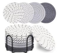 Lot de 8 dessous de verre absorbants, tressés à la main avec support, sous-verres pour table basse, super absorbants, résistants à la chaleur, excellent cadeau de pendaison de crémaillère, décoration