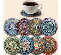 Lot de 8 dessous de verre antidérapants résistants à la chaleur avec motif mandala, tapis de boisson colorés pour table basse, porte-gobelets décoratifs pour la maison, la cuisine, la salle à manger