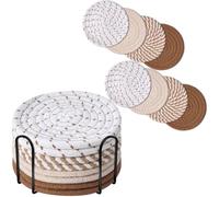 Lot de 8 dessous de verre avec support, 4 couleurs en coton tissé absorbant, tapis minimaliste de 10,9 cm pour décoration d'intérieur, table à manger, salon, protection de table pour café et boisson