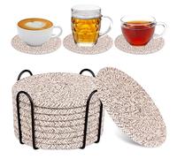 Lot de 8 dessous de verre avec support, dessous de verre absorbants pour boissons, ensemble de sous-verres minimalistes en coton tissé pour décoration d'intérieur, protection de table, convient pour