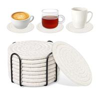 Lot de 8 dessous de verre avec support, dessous de verre absorbants pour table basse, ensemble de sous-verres minimalistes en coton tissé pour décoration d'intérieur, protection de table, convient