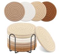 Lot de 8 dessous de verre bohème pour boissons, 4 couleurs absorbantes avec support en métal, dessous de verre en coton tissé, ensemble de sous-verres minimalistes pour décoration d'intérieur,