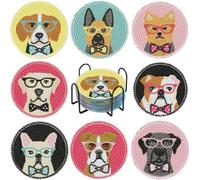 Lot De 8 Dessous De Verre De Peinture Diamant,pour Adolescents,Réutilisable | Chien Brun Peinture Diamant Adulte Untersetzer avec Support,Mignon et Amusant,Super cadeau pour les débutants