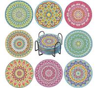 Lot De 8 Dessous De Verre De Peinture Diamant,pour Adolescents,Réutilisable | Vert Rose Peinture Diamant Adulte Untersetzer avec Support,Mignon et Amusant,Super cadeau pour les débutants